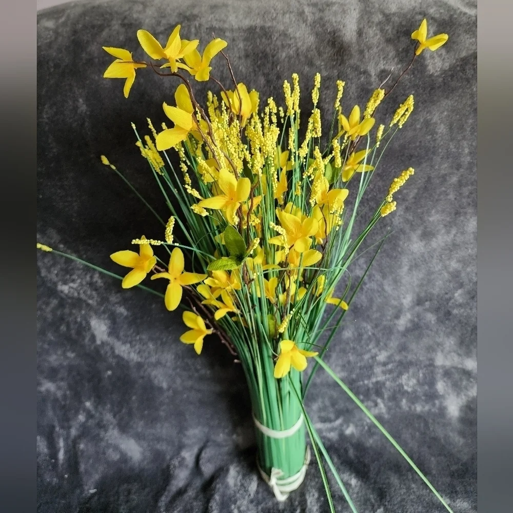 NWT lot of 2 Yellow Forsythia & Grass Bundle 24' spring summer home decor accent